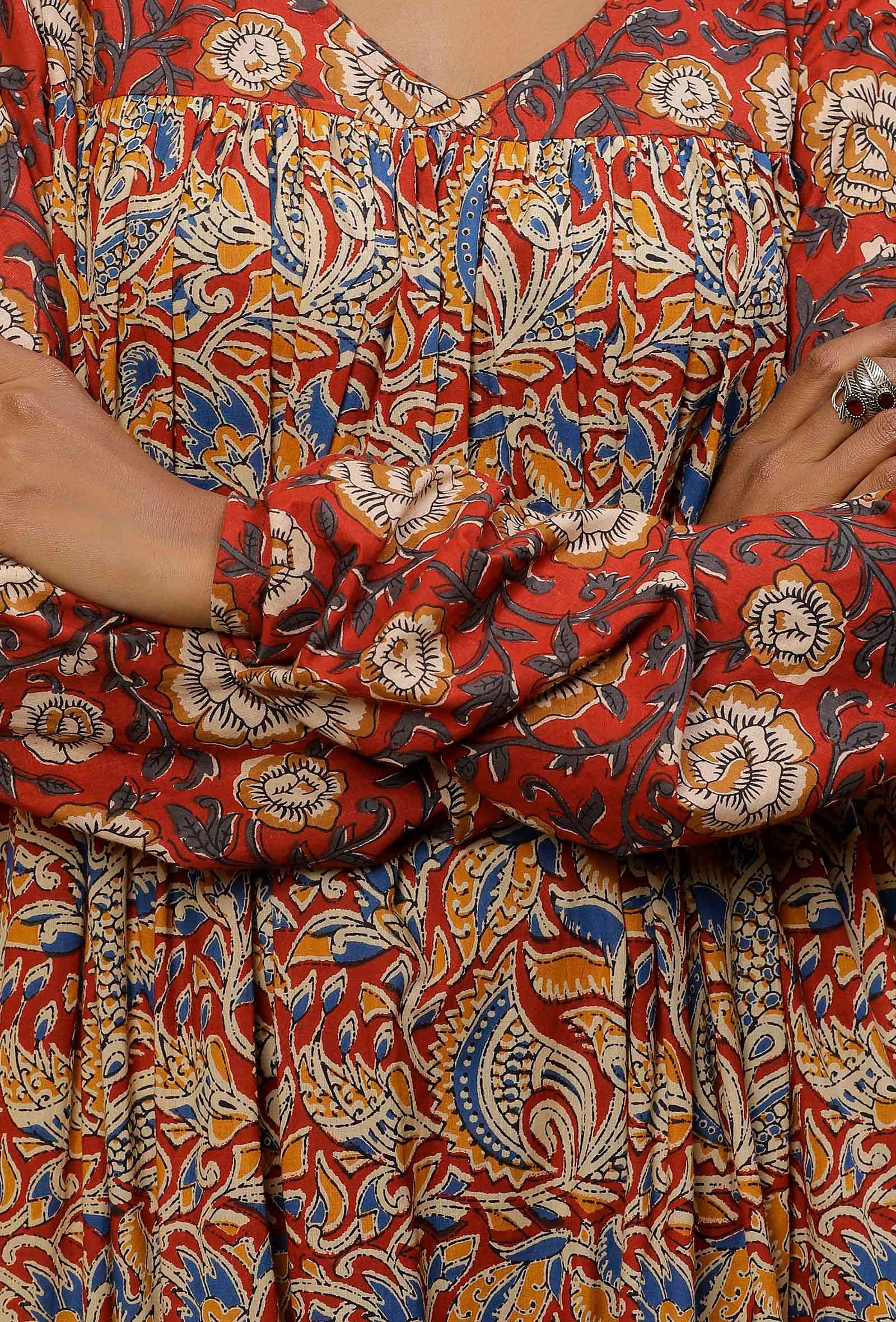 Rust Red & Beige Kalamkari Cotton Kurta