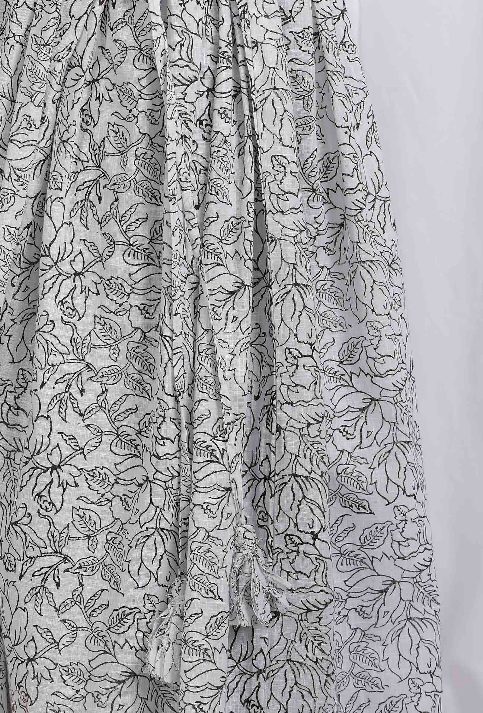 White and Black Cotton Slub Angrakha Printed Kurta