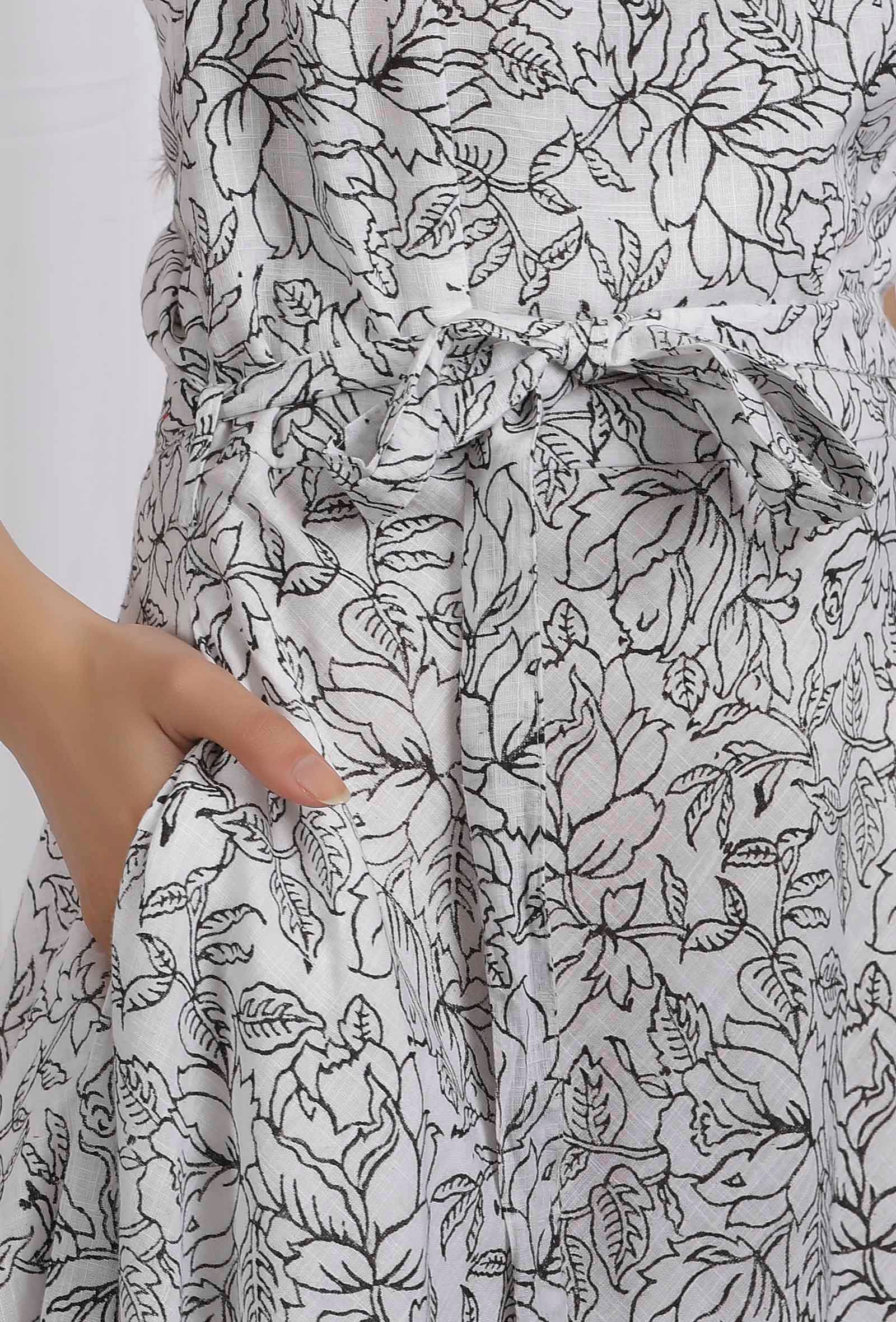 Black and White Halter Neck Cotton Dress With Belt