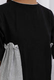 Black Cotton Plain Striped Cotton Kurta