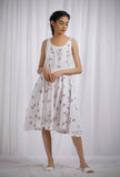 Pink And Green Cotton Flared Dress