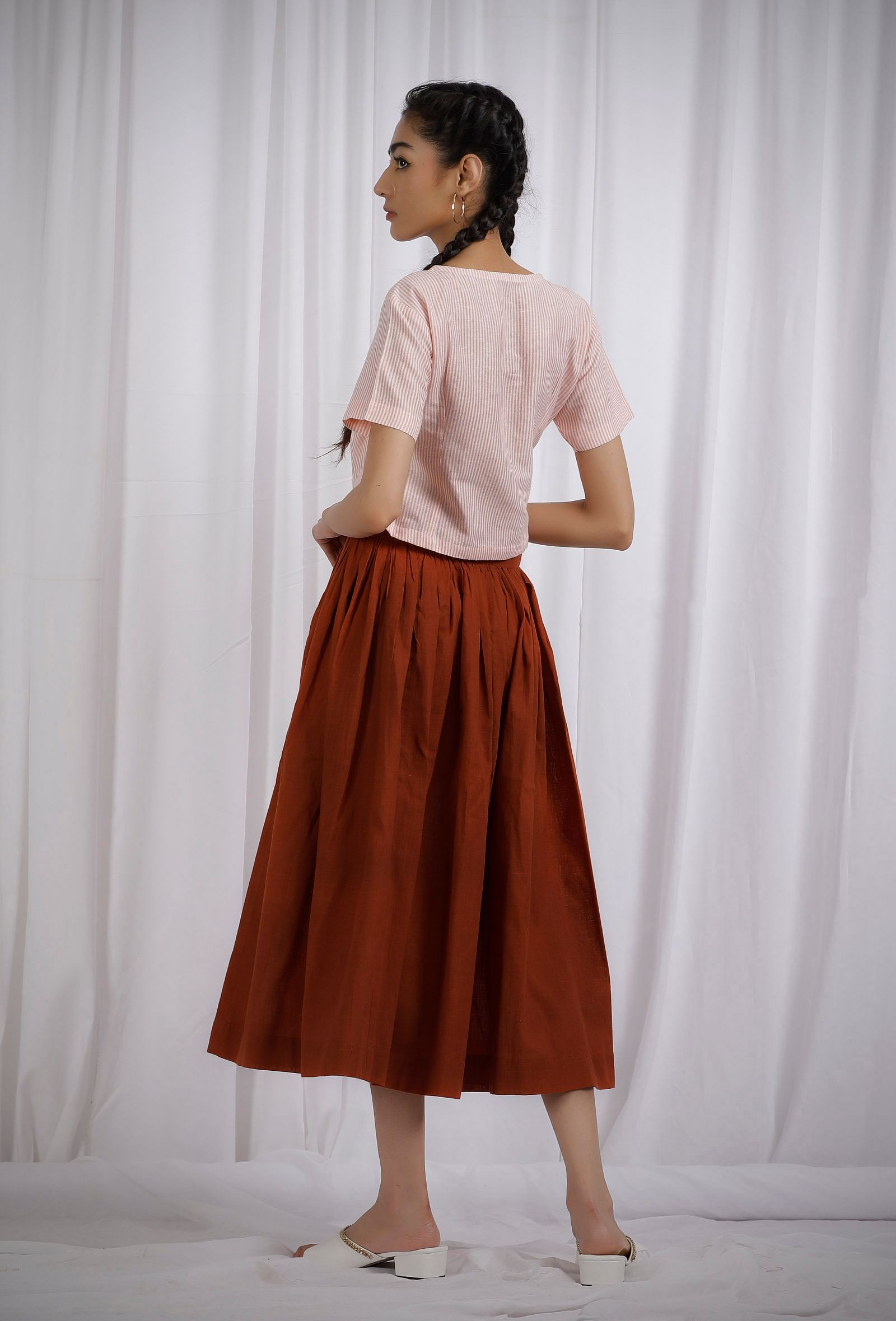 Orange Cotton Striped Short Wrap Around Top