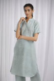 Green Striped Cotton Straight Kurta