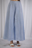 Blue Woven Cotton Striped Flared Pants