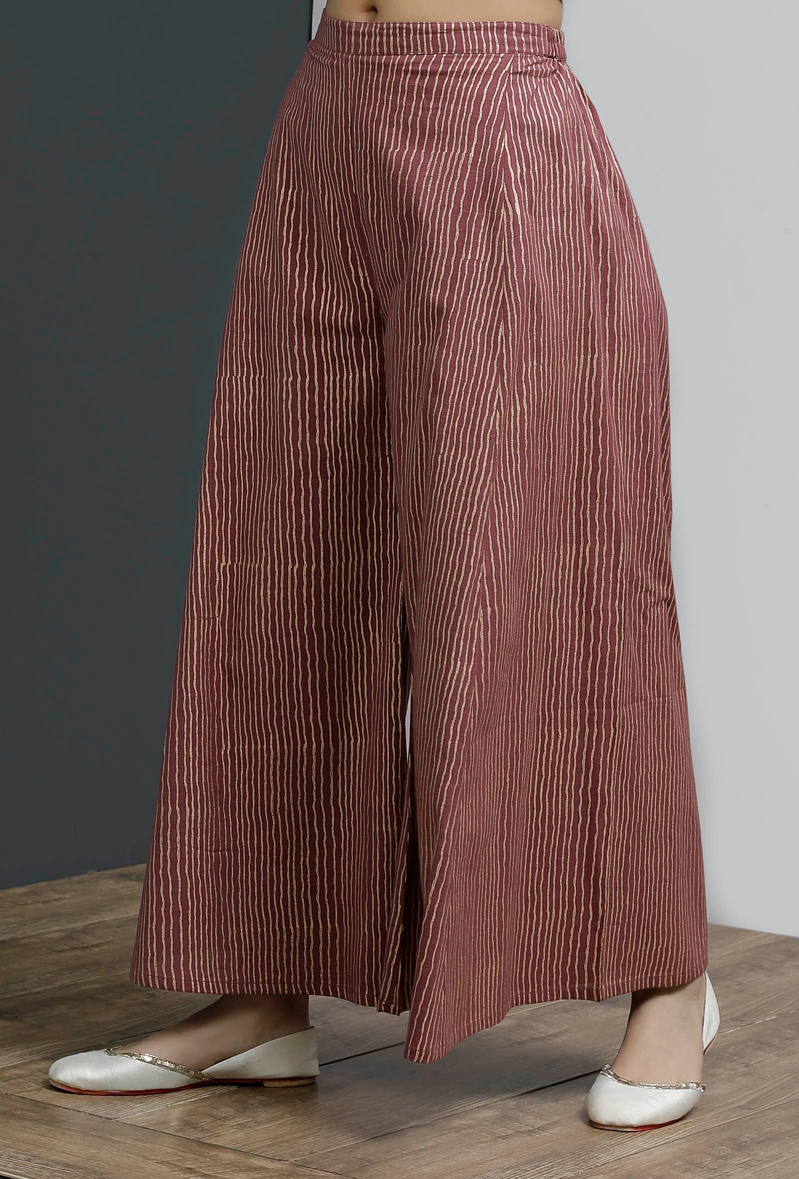 Plum Hand-Block Stripe Printed Palazzo