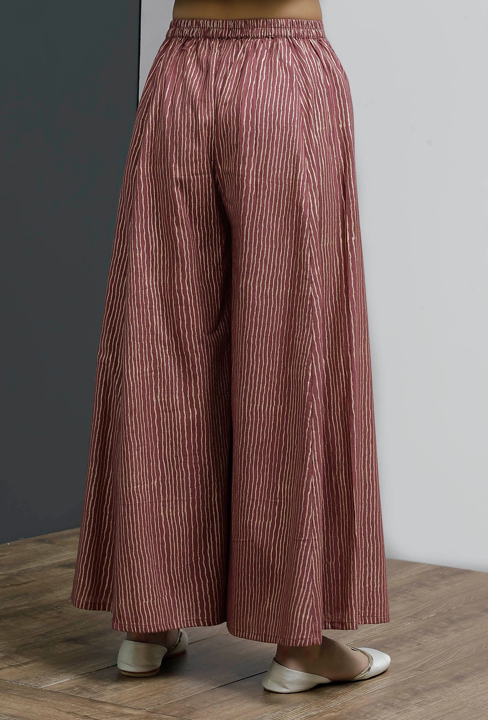 Plum Hand-Block Stripe Printed Palazzo