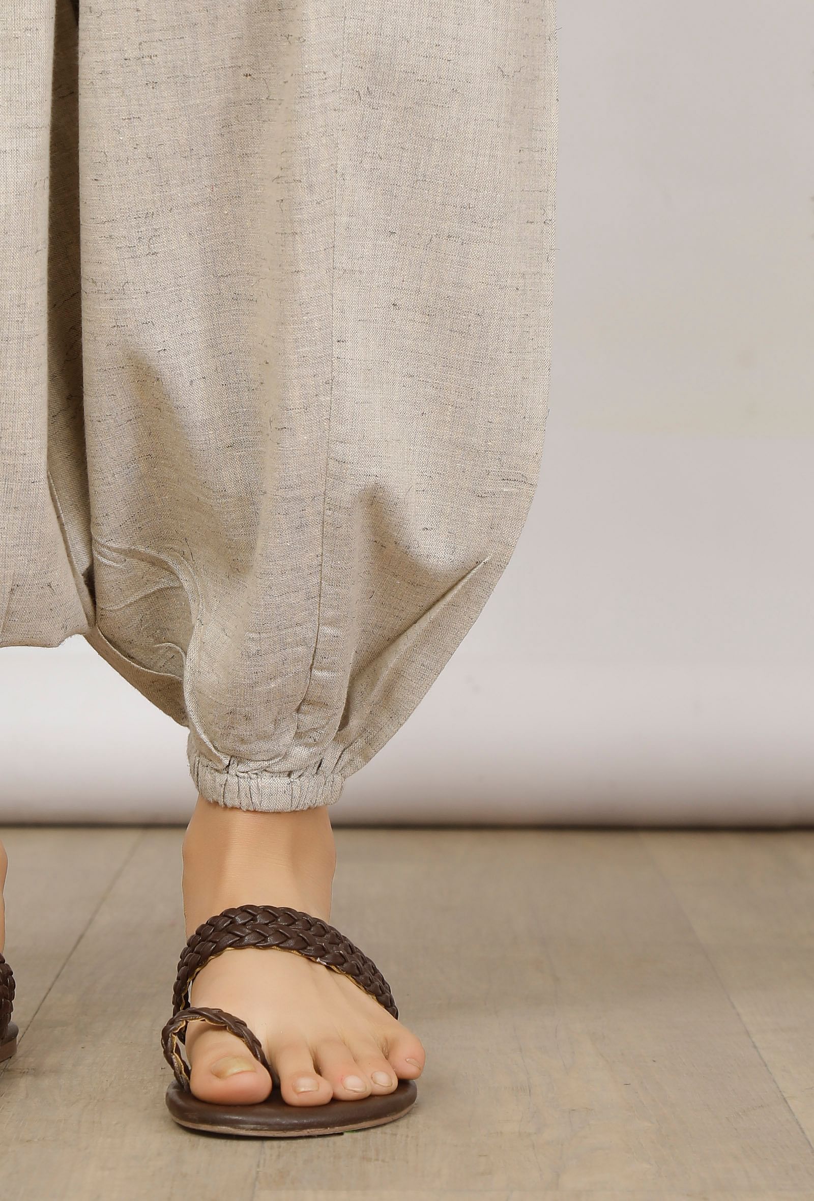 Modern Beige Cotton Jumpsuit with Adjustable Belt Design