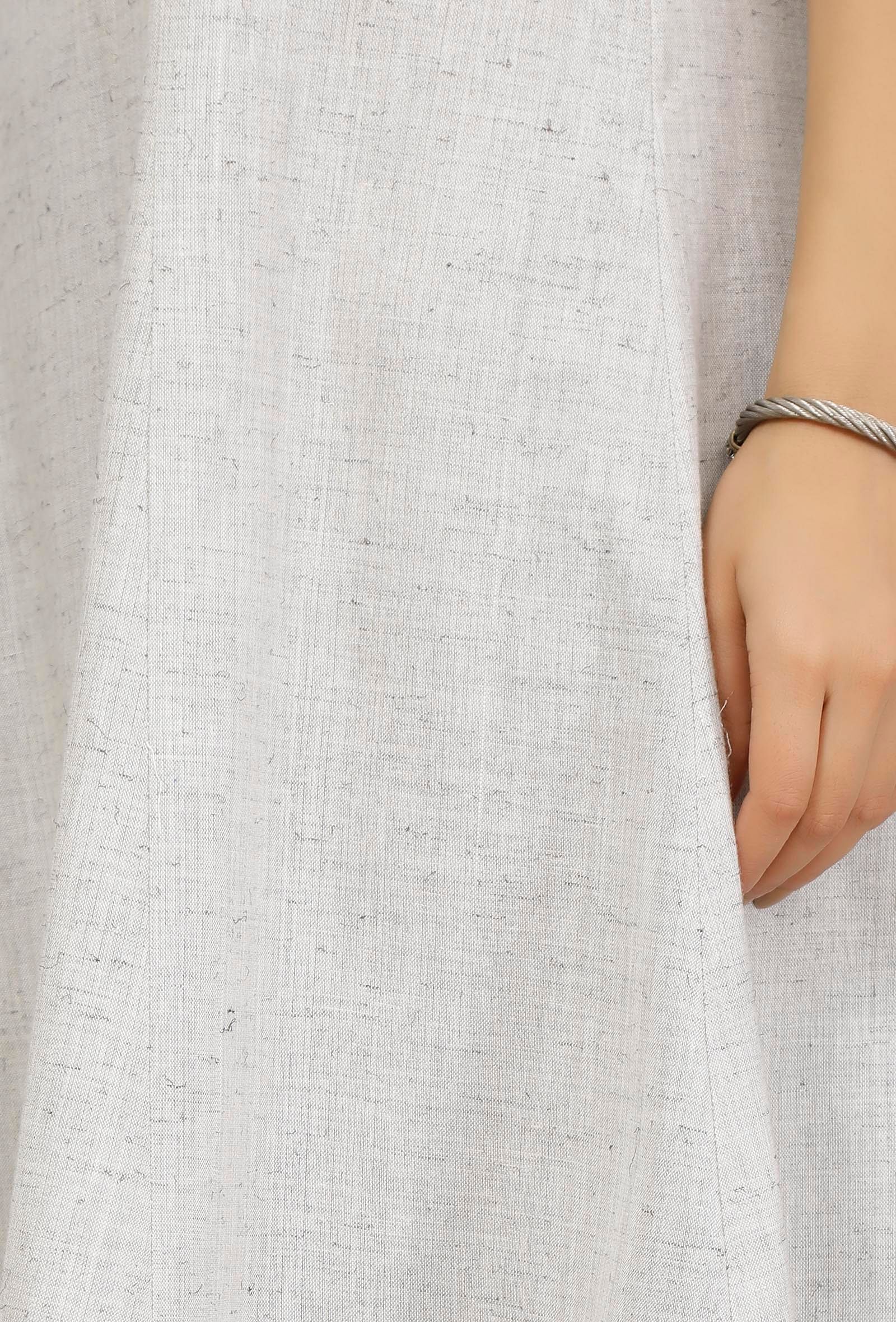 Grey Cotton Khadi Straight Asymmetrical Collar Dress