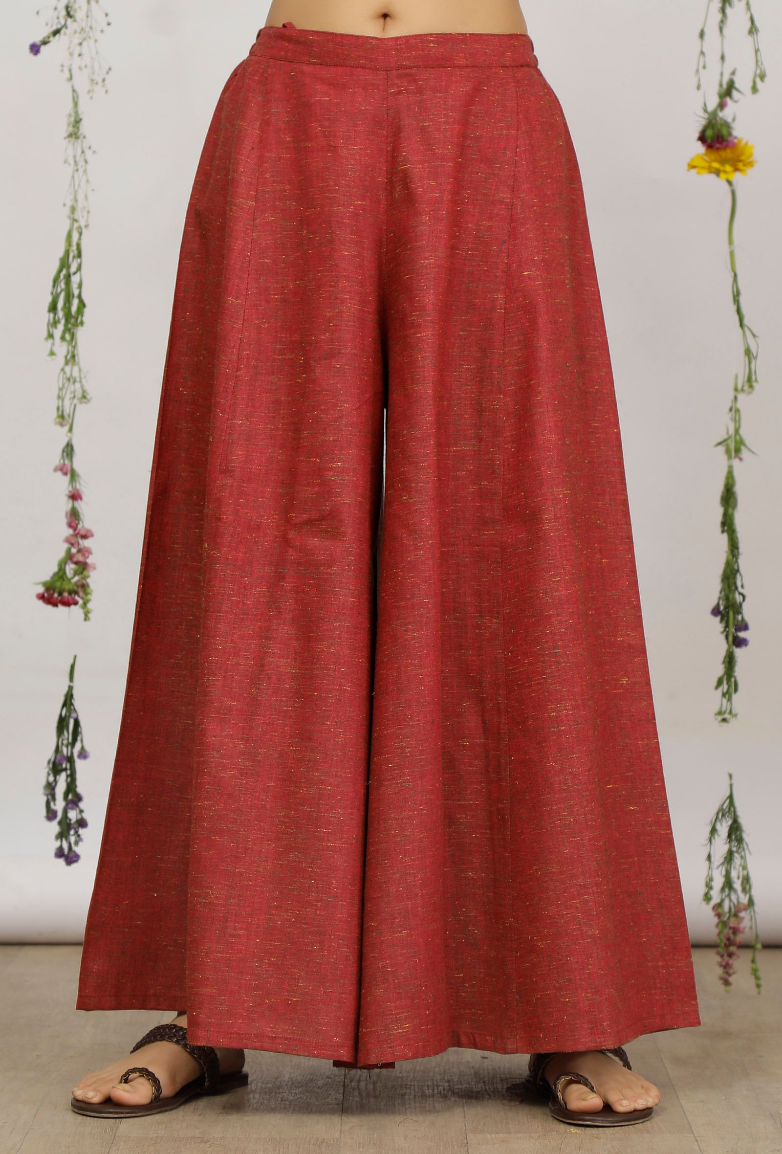 Carmine Red Khadi Cotton Flared Palazzo