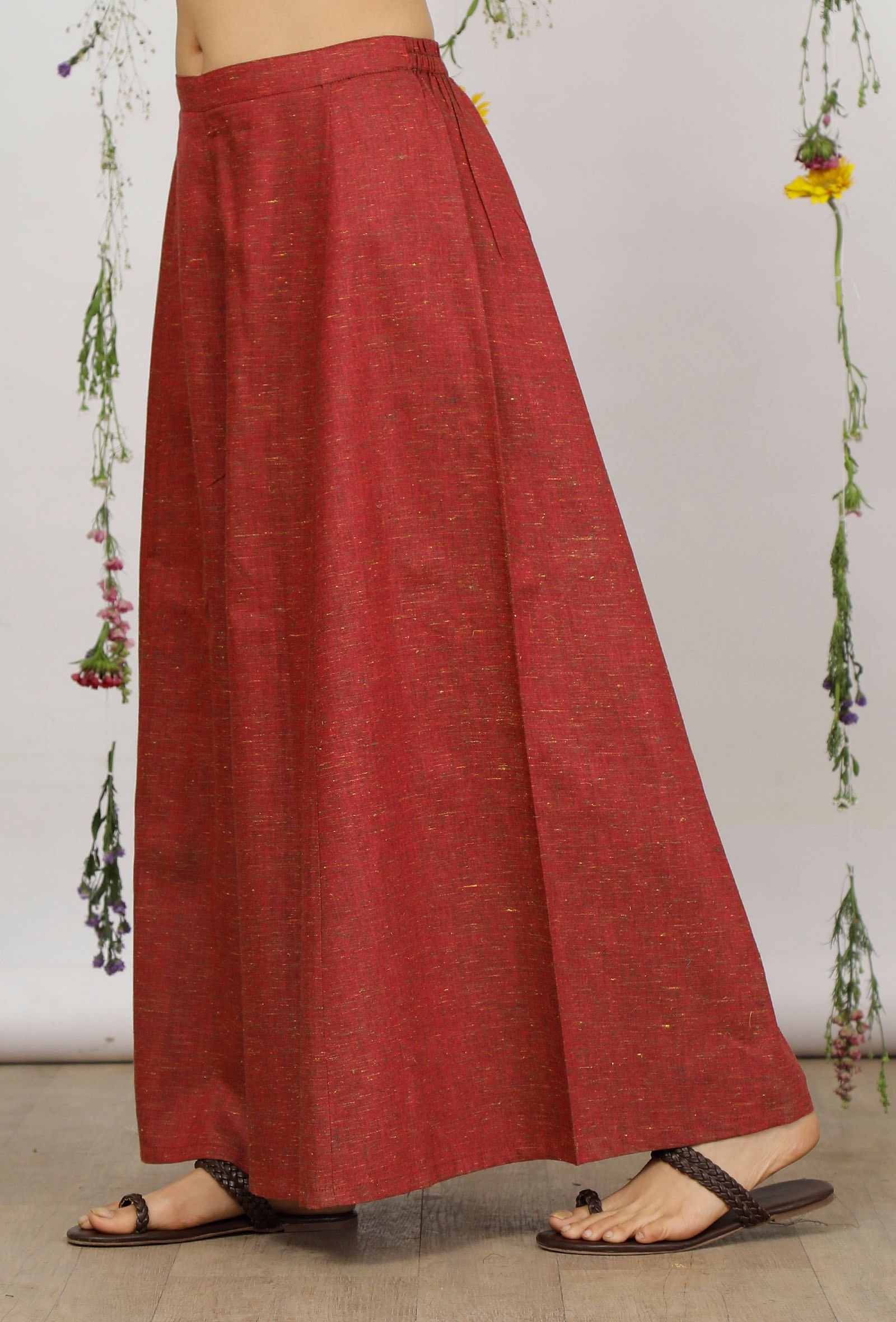 Carmine Red Khadi Cotton Flared Palazzo