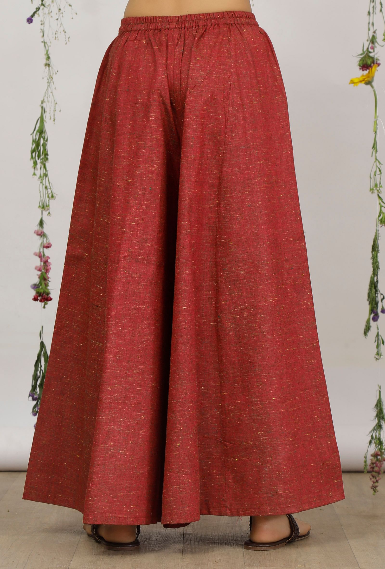 Carmine Red Khadi Cotton Flared Palazzo