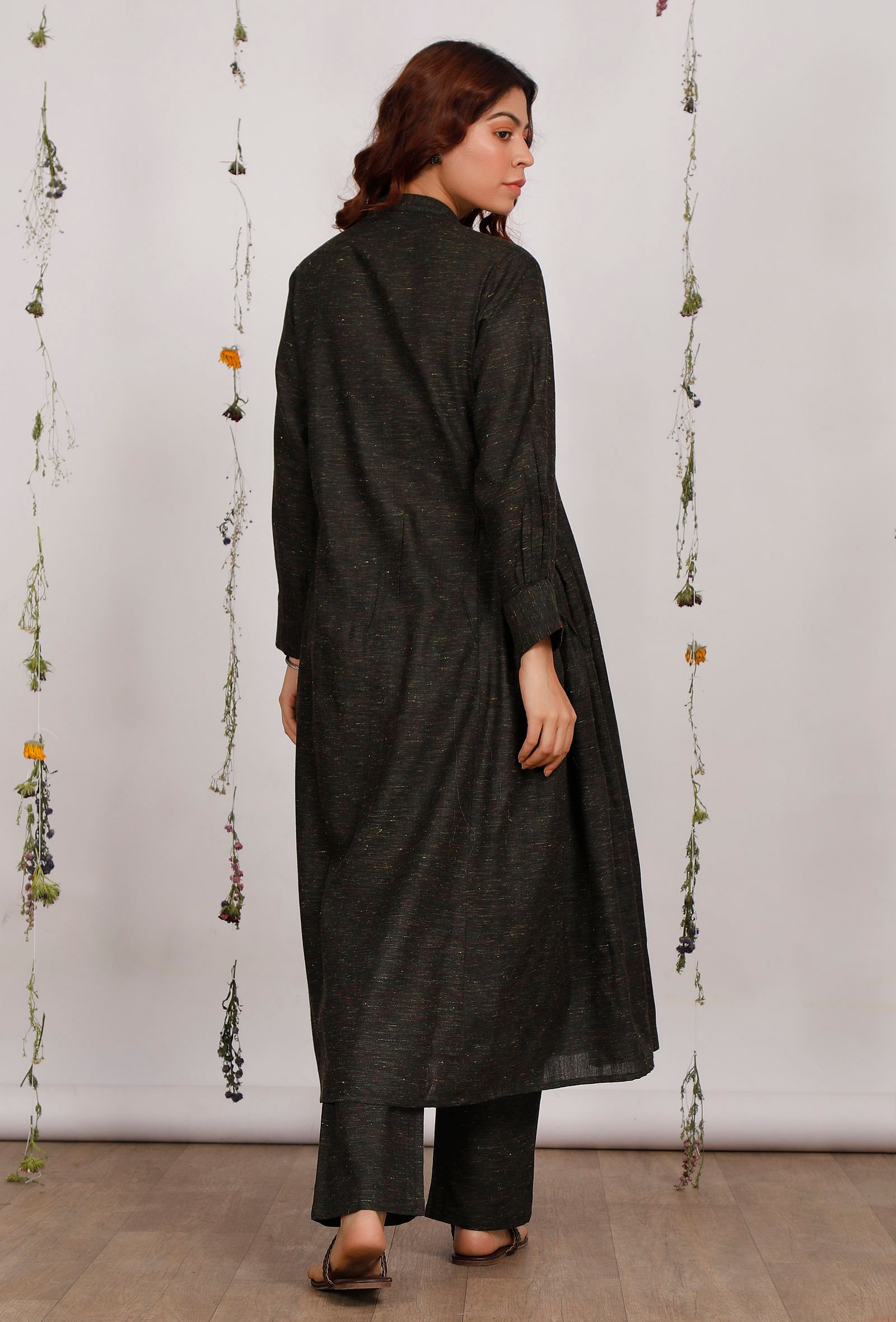 Set of 2: Dark Olive Cotton Khaadi Kurta with Dark Olive Straight Pants