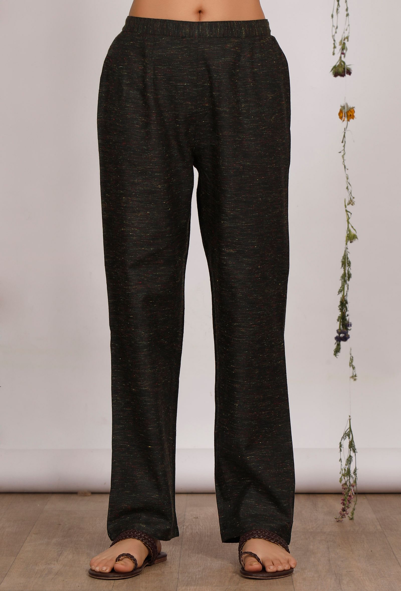 Set of 2: Dark Olive Cotton Khaadi Kurta with Dark Olive Straight Pants