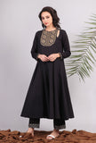 Black Flared Kalidar Kantha Kurta Dress