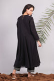 Black Flared Kalidar Kantha Kurta Dress