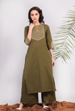 Olive Green Kantha Long Kurta