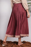 Plum Embroidered Pleated Midi Skirt