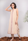 Beige Kantha Embroidered Front Slit Kurta