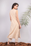 Beige Kantha Embroidered Front Slit Kurta