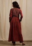Red Ajrakh Print Flaredand Gathered Kurta with Pockets