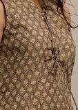 Olive Green Tie-up Neck Ajrakh Print Dress