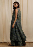 Blue Ajrakh Print Sleeveless Flared Kurta