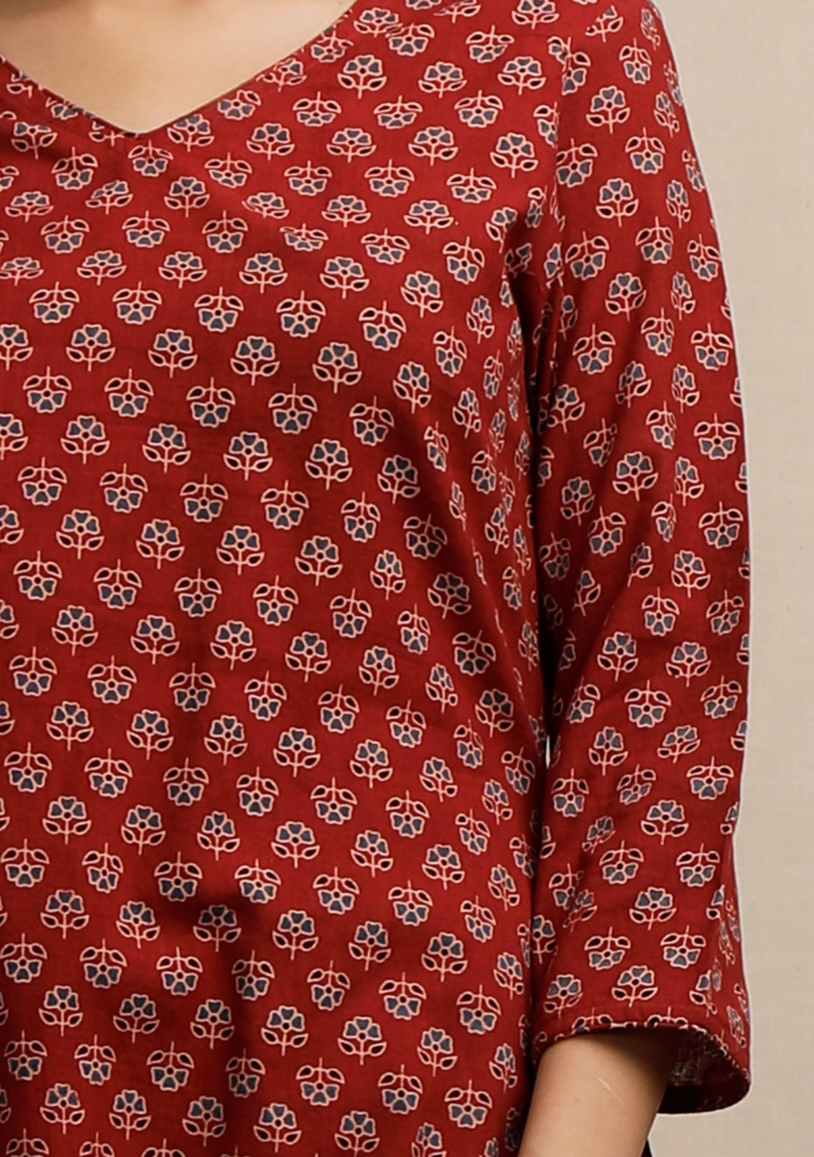 Red Ajrakh Print Straight Kurta