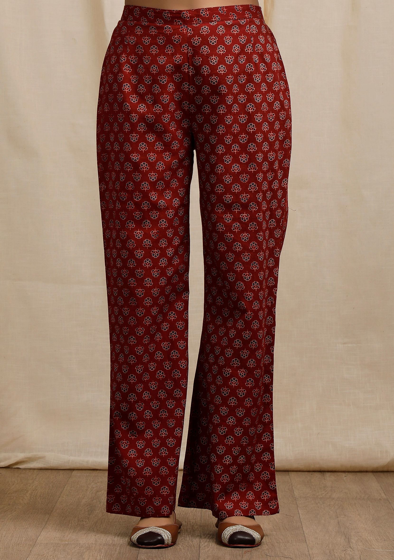 Red Ajrakh Print Straight Pants