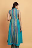 Blue Multicolor Flared Sleeveless Woven Kurta