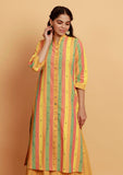 Yellow Multicolor Stripe Straight Woven Kurta