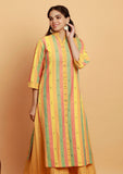 Yellow Multicolor Stripe Straight Woven Kurta