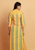 Yellow Multicolor Stripe Straight Woven Kurta