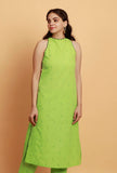 Mint Green Embroidery Halter Neck Straight Woven Kurta