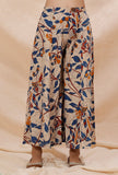 Beige Kalamkari Contrast Print Flared Cotton Pants