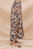 Beige Kalamkari Contrast Print Flared Cotton Pants