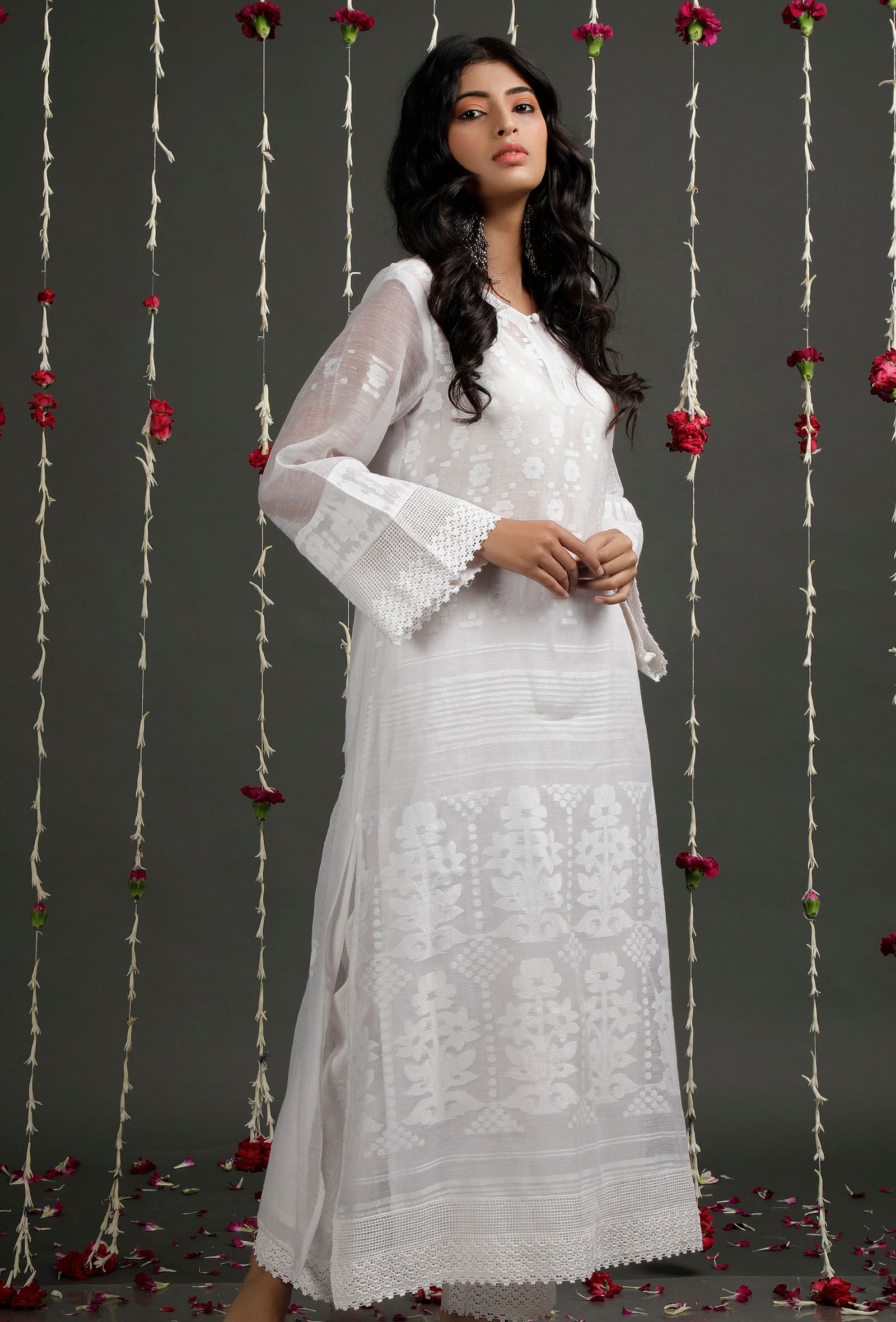 Sheer White Floral Jamdani Kurta