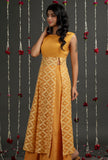 Sheer Mustard Floral Jamdani Flared Kurta