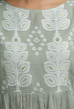 Olive Green Floral Jamdani Front Gather Kurta Dress