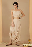 Set Of 2: Beige Plain Crop Top & Drape Skirt