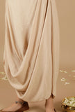 Set Of 2: Beige Plain Crop Top & Drape Skirt
