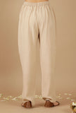 Beige Plain Rayon Straight Pants
