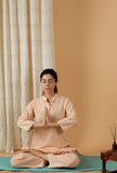 Set Of 2: Mulmul Cotton Peach Bandhgala Kurta And Straight Fit Pants