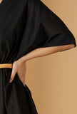 Set Of 2: Mulmul Cotton Black Robe And Mustard Straight pants