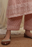 Bermuda Peach Straight Pants With Sequin Embroidery