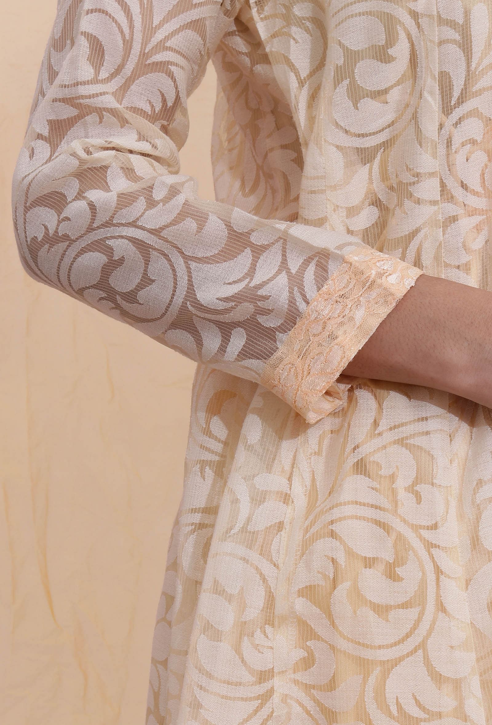 Light Yellow Brasso Organza Kalidar Angrakha Overlay Kurta