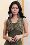 Olive Green Sheer Brasso Organza Short Crop Overlay
