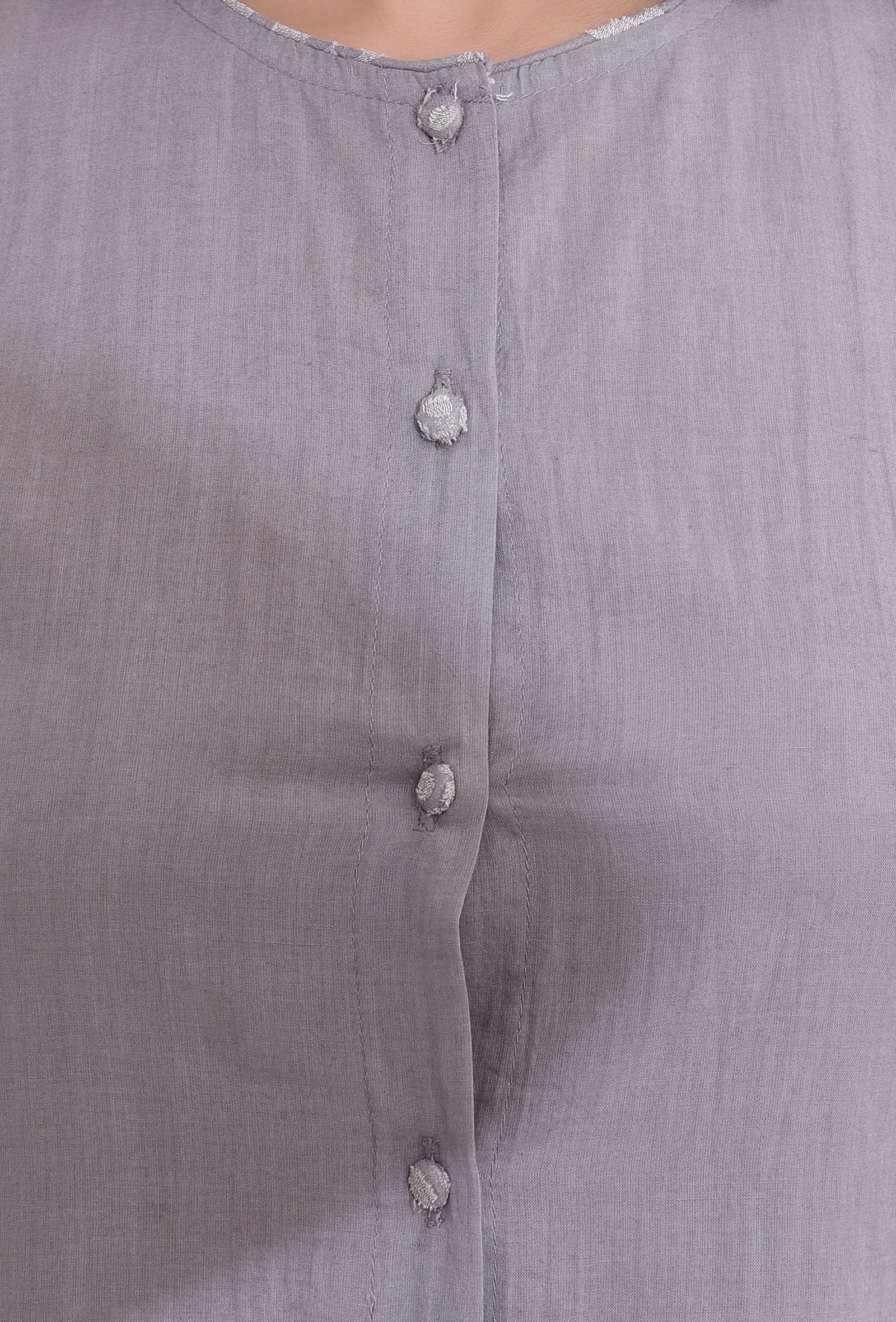 Cloud Grey Cotton & Sheer Brasso Organza Flared Dress