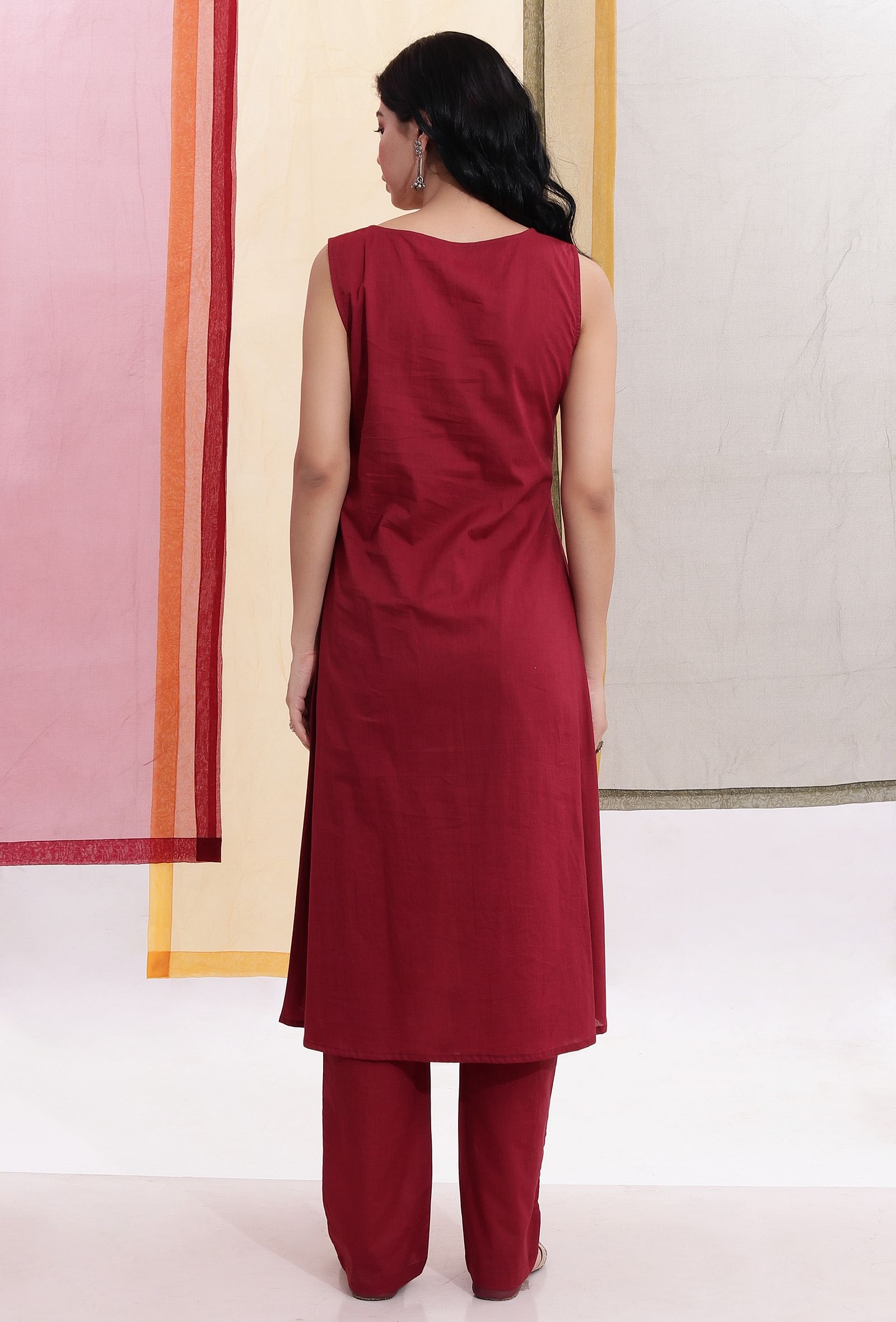 Carmine Red Sleeveless Flared Slip Kurta