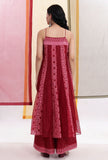 Carmine Red Kalidar Brasso Organza & Plain Organza Flared Slip Kurta