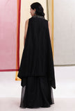Black Plain Organza & Sheer Brasso Organza Front Open Reversible Shrug